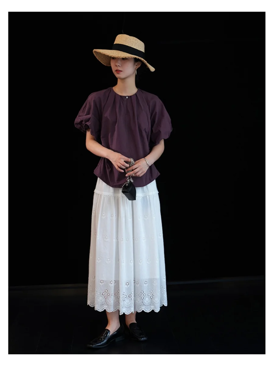 Женские летние однотонные рубашки из натурального хлопка с трехмерной талией Yxzc0