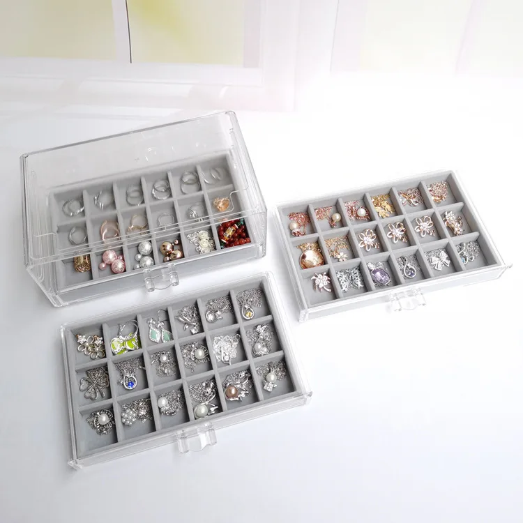 Acrylic Transparent Three-layer Drawer Jewelry Flannel Storage Box Creative Drawer Jewelry Cosmetics Storage Box
