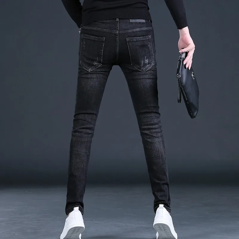 Autumn Black Ripped Jeans Men Fashion Casual Slim Fit Pencil Pants Streetwear Denim Trousers