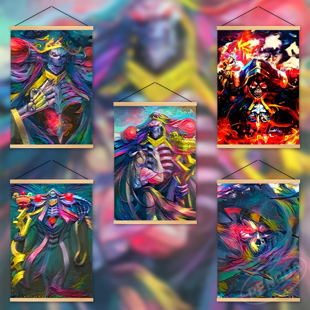 

Anime Modular Pictures Overlord Wooden Hanging Home Decoration Ainz Ooal Gown Canvas HD Prints Interior Painting Poster Wall Art