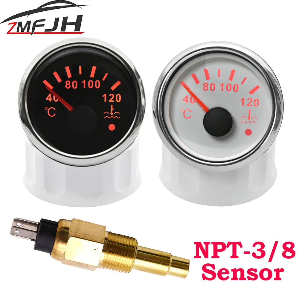 

40-120 Digital Water Temp Gauge with Sensor 3/8 NPT Water Temperature Sensor Red Backlight 52mm Gauge Indicator For Car Boat