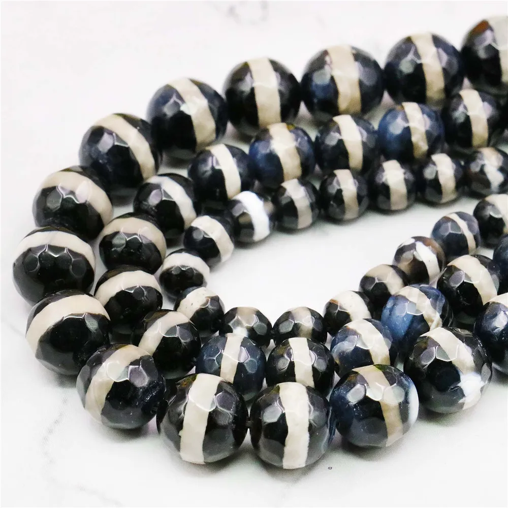 

6/8/10mm Round Faceted Black White Zebra Agate Loose Beads DIY Onyx Natural Stone Women Girl Fashion Jewelry Making Design