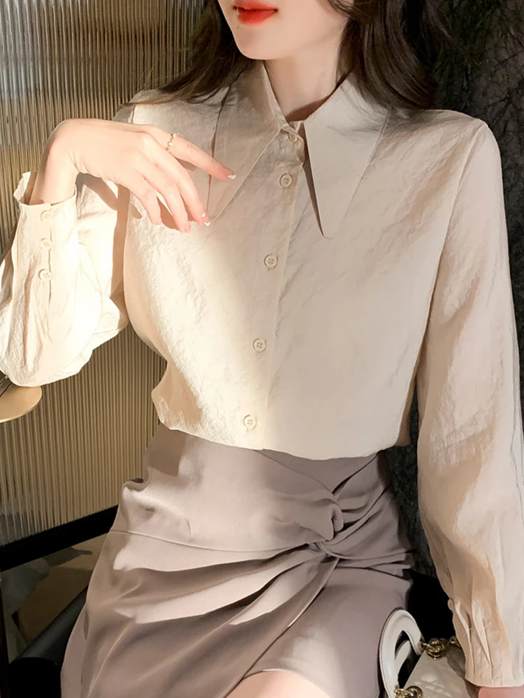 

Long Sleeves Blouse Women's Clothing 2022 Spring And Autumn Shirts Ladies Lapel Casual Blouse Vintage Clothes Loose Female Top