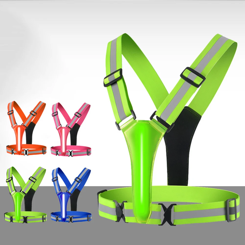 

LED Running Vest USB Rechargeable Reflective Security Vest Adjustable Night Running Riding Clothing High Visibility Elastic Band
