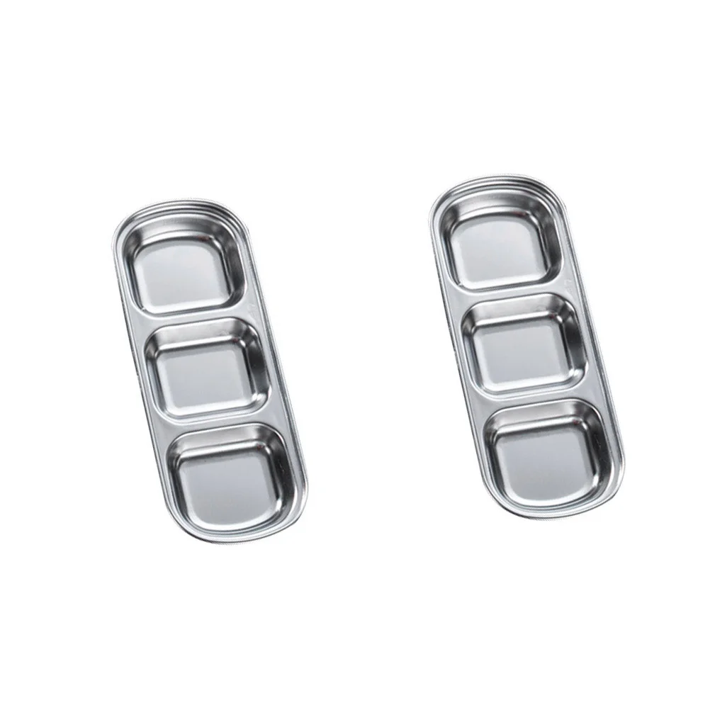 

Plate Dipping Steel Sauce Compartment Stainless Divided Plates Bowls Appetizer Dish Condiment Dip Dishes Seasoning Serving