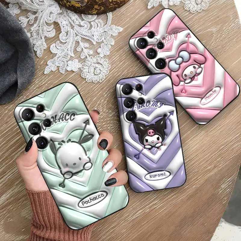 

3D Vision Sanrio Kuromi Melody Phone Case For Samsung Galaxy S23 S22 S21 S20 FE Ultra Pro Lite S10 S9 S8 Plus S7 5G Black Cover