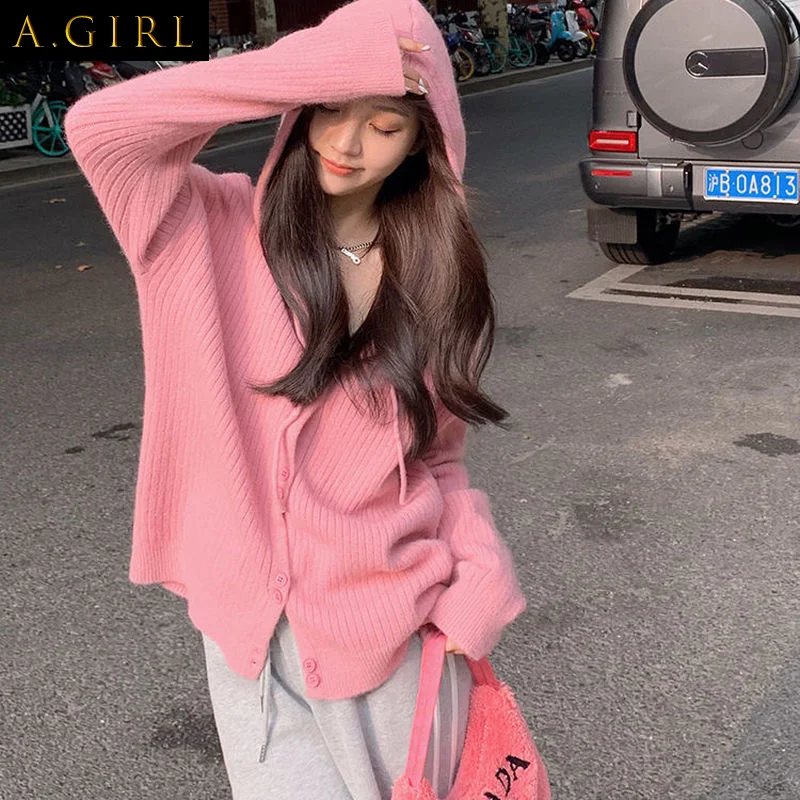 

Cardigan Women Hooded Solid Sweet Korean Style Simple Casual Sweaters Students 5 Colors Loose Chic Popular Comfortable Ladies