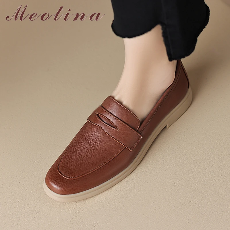 

Лоферы Meotina женские из натуральной овечьей кожи, модная деловая обувь на плоской подошве, с круглым носком, абрикосового и коричневого цвета, весна-осень 41