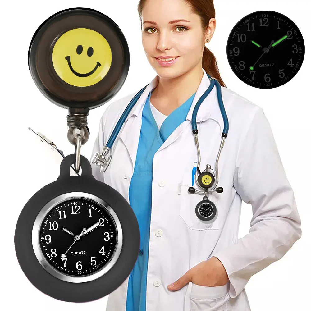 Nurse Watch 2PCS Luxury Gift Set Cute Smiling Clip-on Brooch Hanging Pocket Watch Led Medical Flashlight Pen for Doctor Nurse