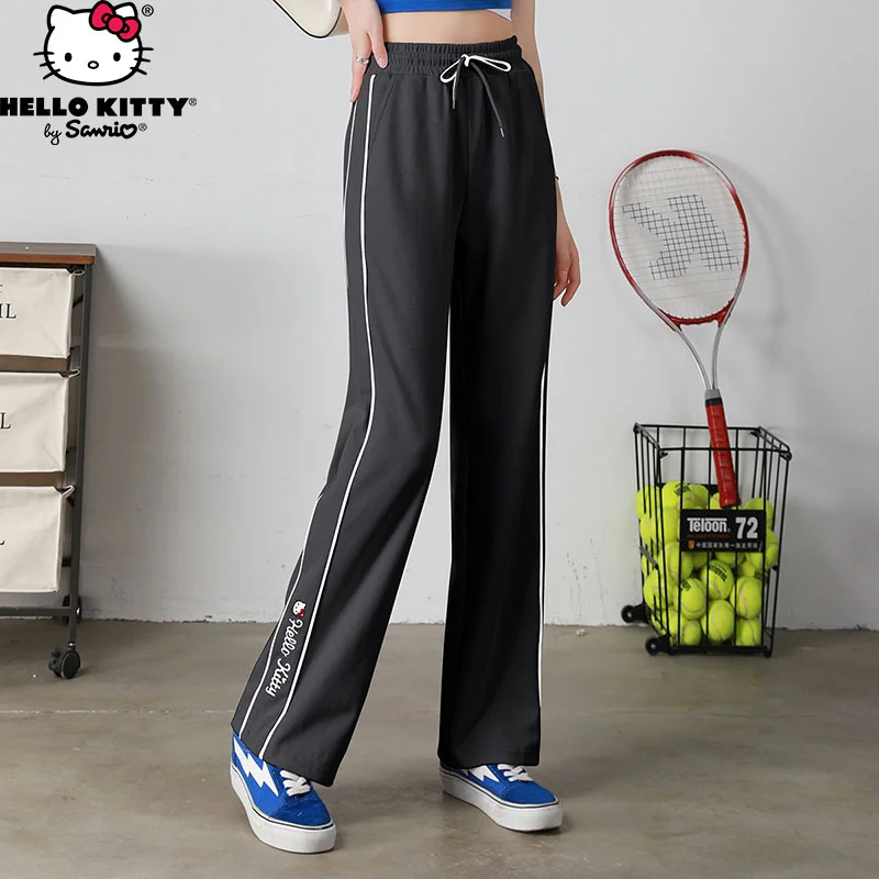 

Женские прямые широкие брюки Sanrio, Hello Kitty, новинка 2023, женские летние тонкие свободные облегающие универсальные повседневные спортивные брюки с высокой талией