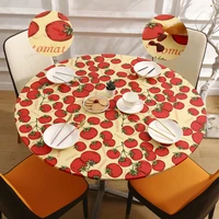 122152cm pvc oil proof waterproof dining room tablecloth kitchen round elastic cover for table wipe clean floral furit printed