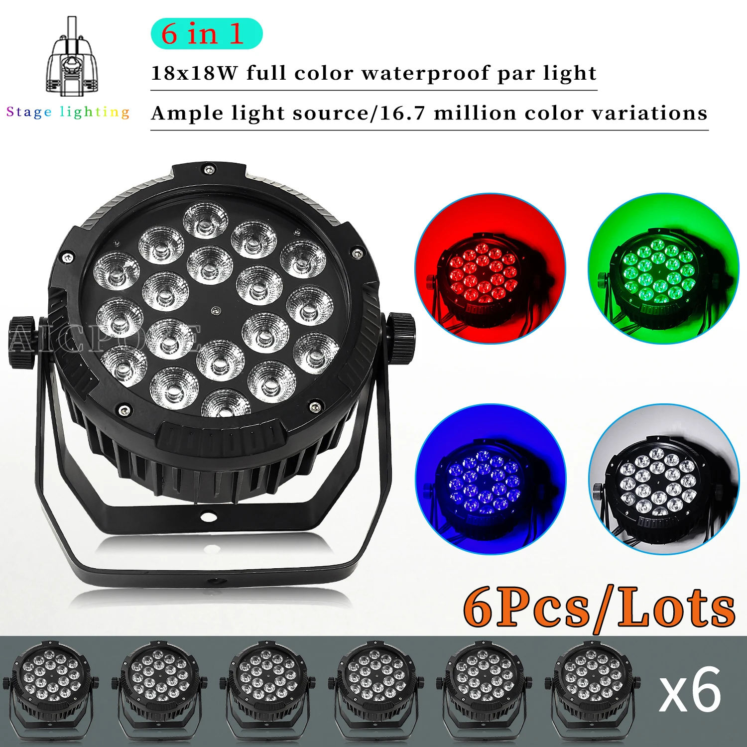 

6Pcs/Lots 18X12W RGBW 4in1 LED Par Light 18x18W RGBWA UV 6IN1 IP65 Waterproof Outdoor Flat Spotlight Stage DJ Disco Light