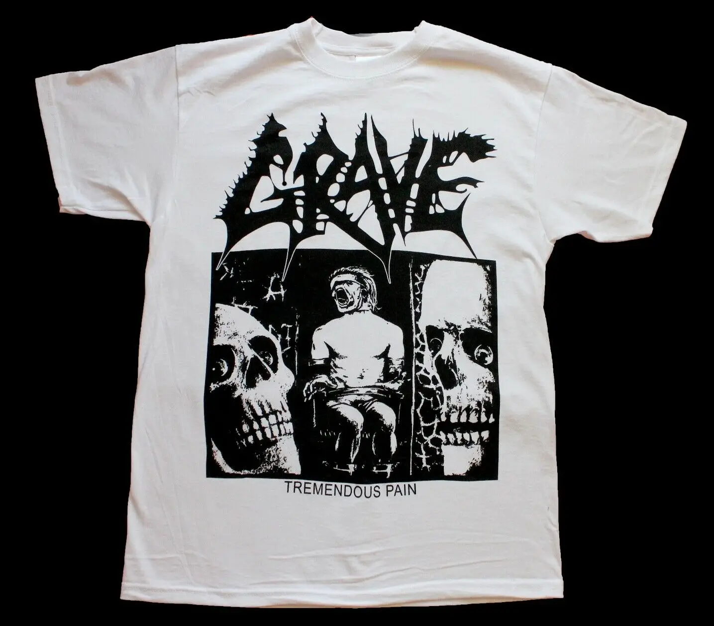 

GRAVE TREMENDOUS PAIN'91 DEATH METAL BAND ENTOMBED THERION NEW WHITE T-SHIRT