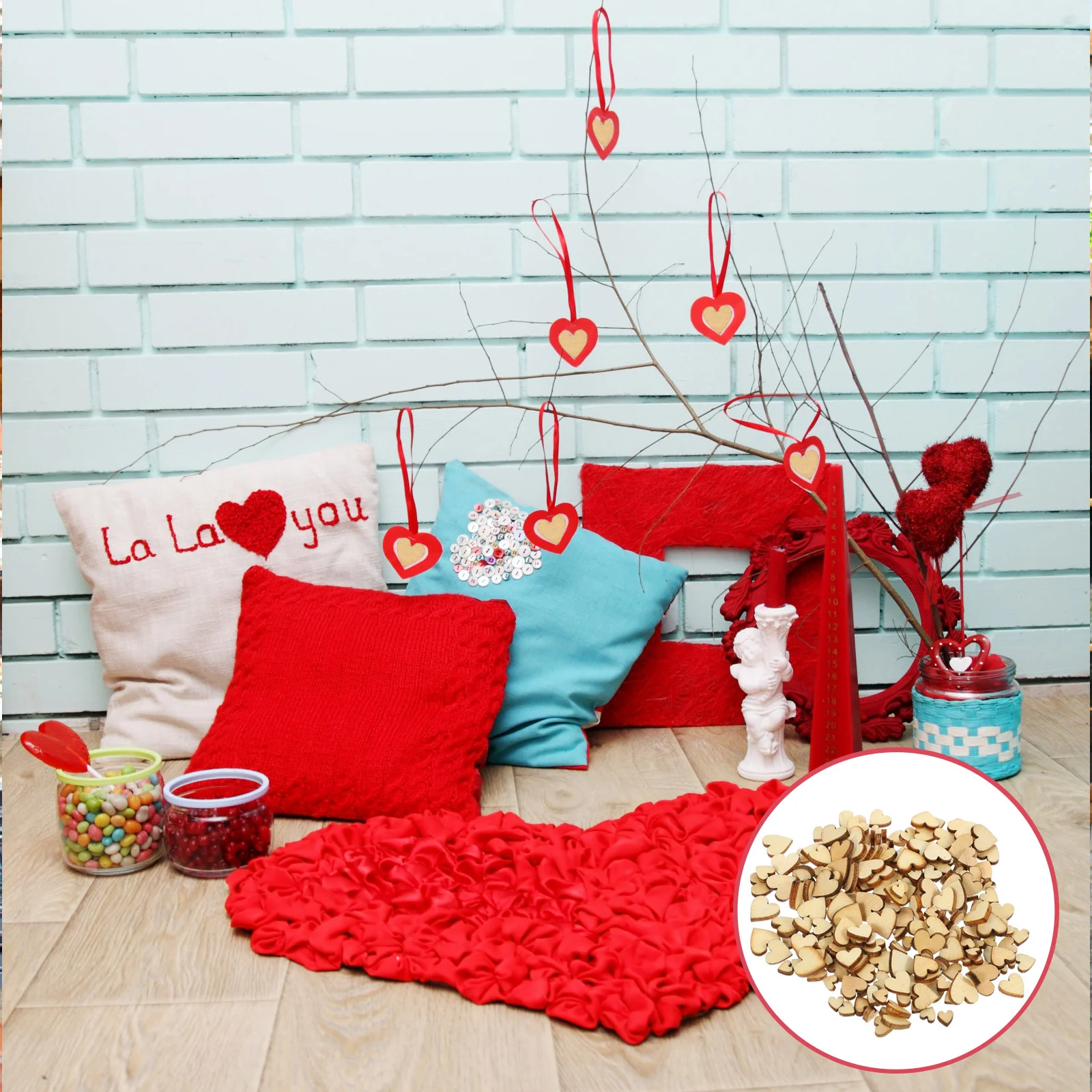 

200 шт., деревянные ломтики в форме сердца