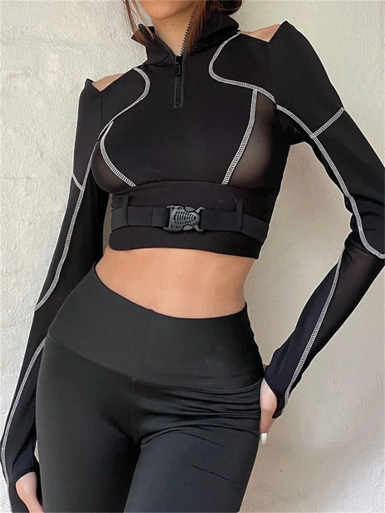 

Женская футболка с длинным рукавом, составного кроя