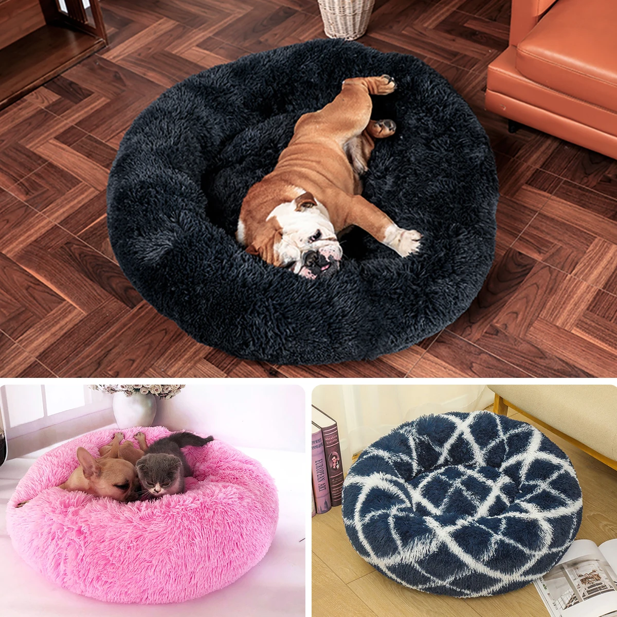 

Плюшевая кровать для собаки, круглая кровать для питомца, мягкая кровать для кошек, моющаяся Съемная удобная кровать для сна, подушка для ще...