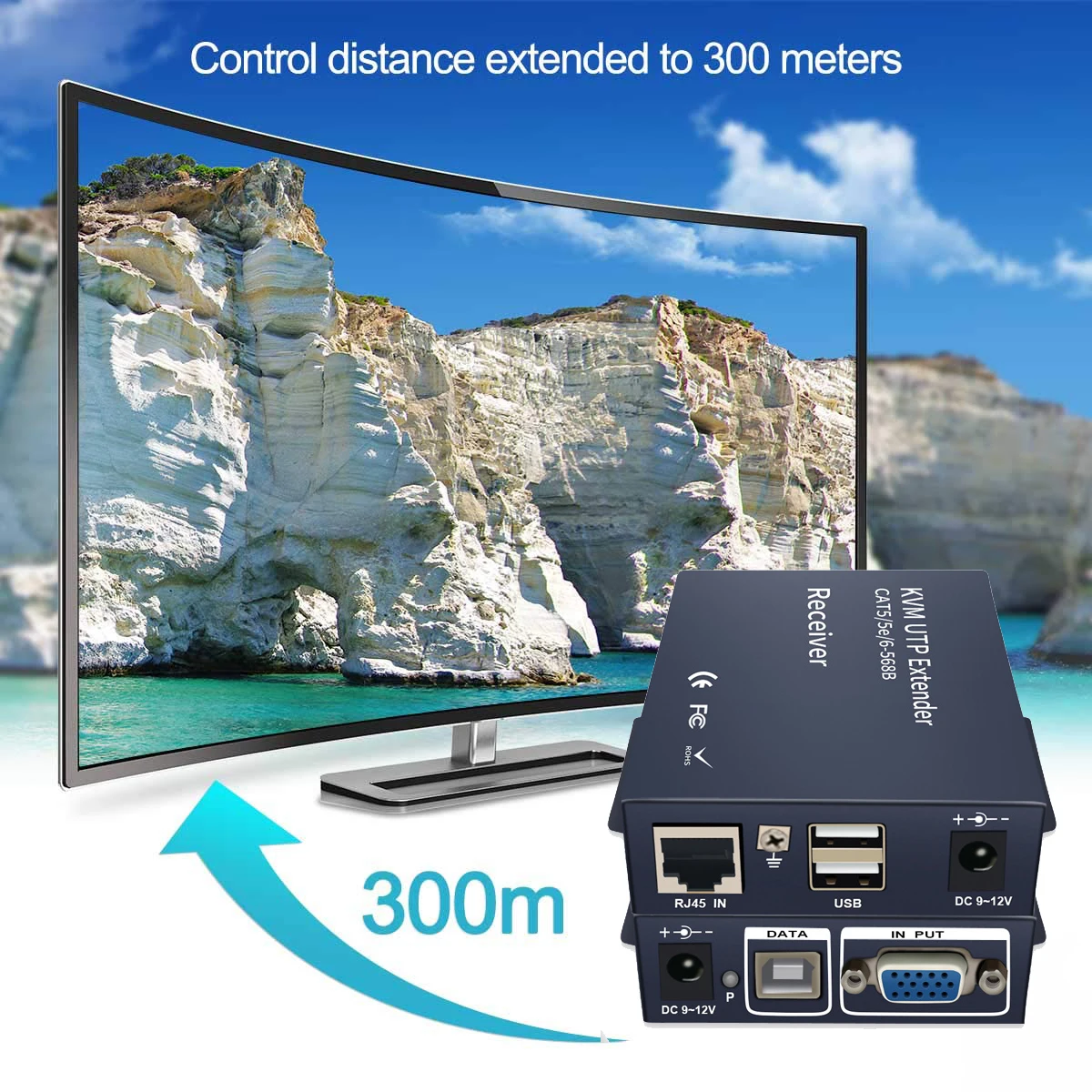 1080P 60Hz 100M USB VGA KVM Extender Over Cat5e/6 Ethernet Cable up to 100m/200m/300m With Stereo Audio 200M kvm extender |