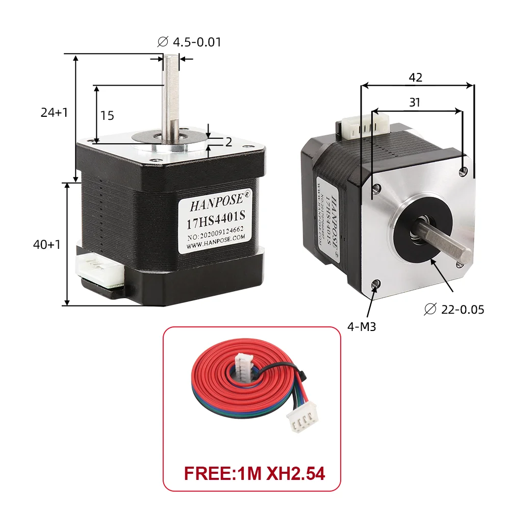 

HANPOSE Шаговый двигатель 17HS4401 12В 1.5А