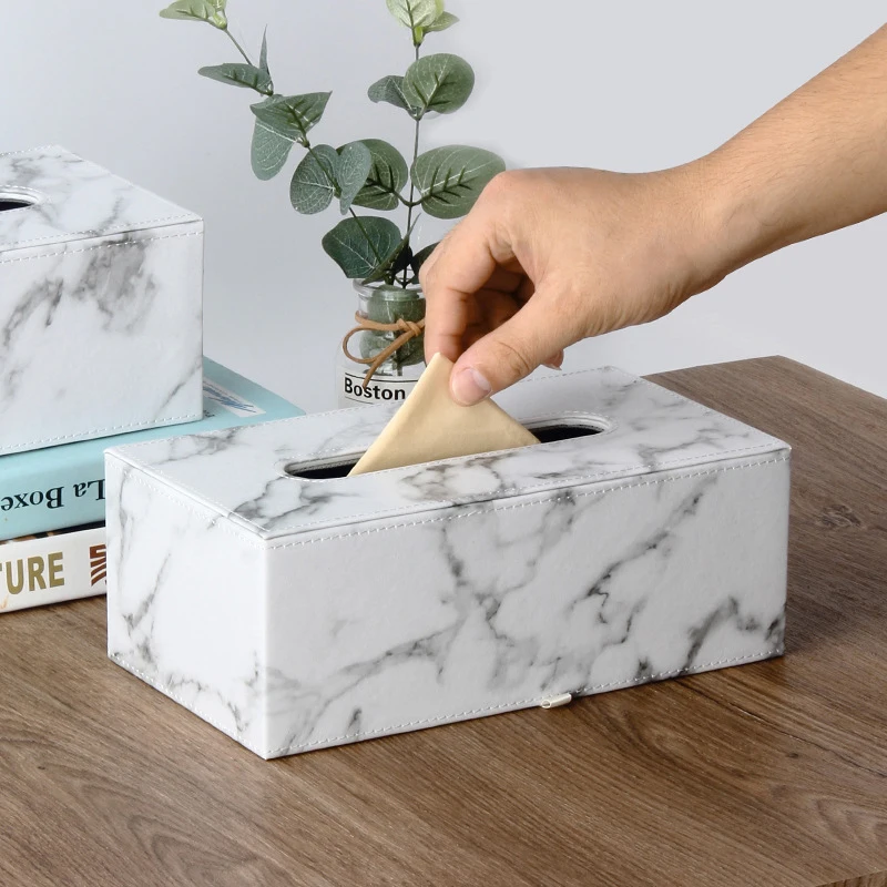 

Nordic PU Leather Tissue Case Box Container Marble Pattern Home Car Towel Napkin Papers Dispenser Holder Box Case Table Decor