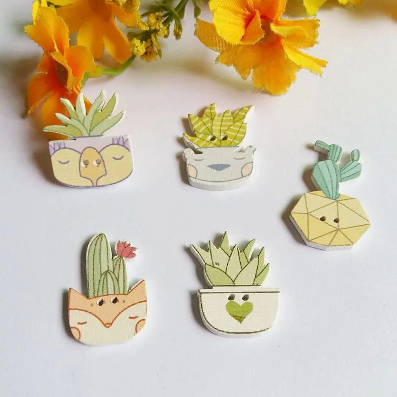 

50pcs cactus buttons for craft scrapbooking Mixed Decorative Handicraft DIY wooden Buttons