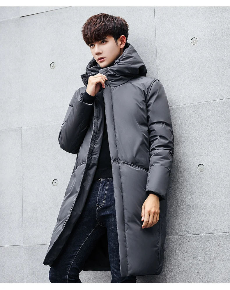 

Мужская длинная куртка на белом утином пуху, водонепроницаемая ветрозащитная парка с капюшоном, утепленное пальто для зимы, 90%