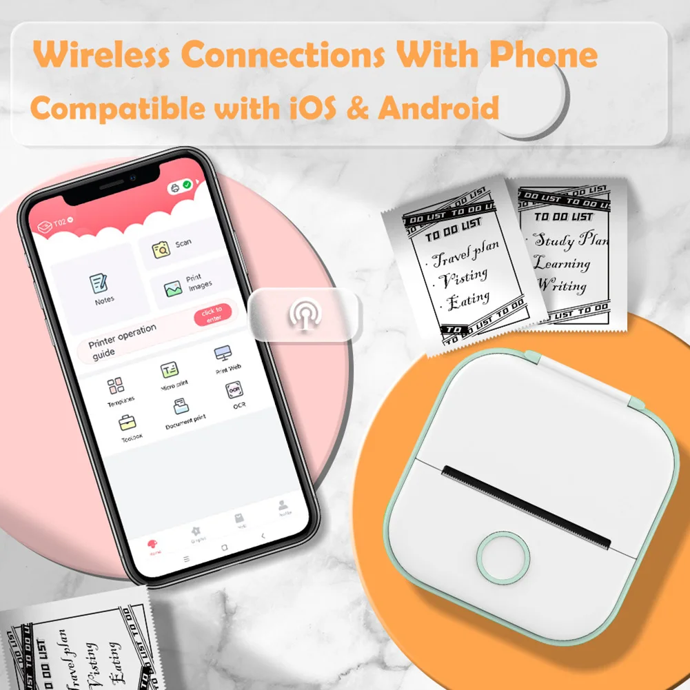 

Portable Thermal Printer Mini Print Paper Photo Pocket Thermal Printer 57mm Printing Wireless BT 203dpi Android IOS Printers