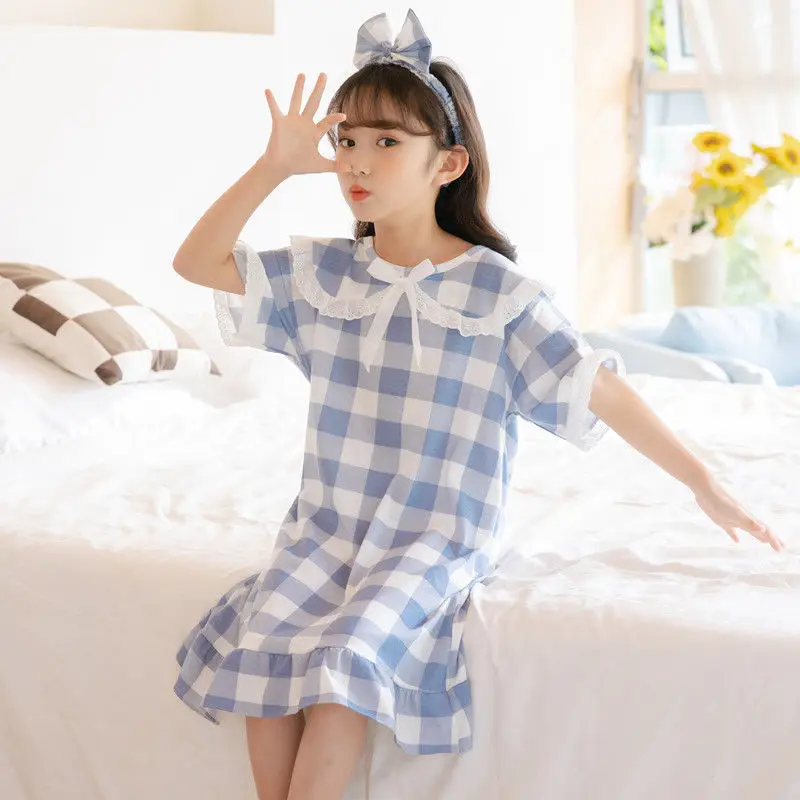 Pure Cotton Children's Nightdress Summer Short-sleeved Nightdress Pajamas Thin Princess Dress Girls Pajamas Breathable Homewear