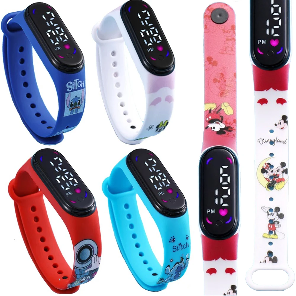 

Disney Mickey Minnie LED Electronic Watch Printing Strap Digital Watch Fashion Waterproof Touch Bracelet Watch Children's Gift