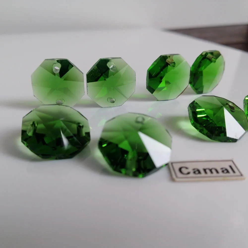 

Camal 20pcs Green 14mm Crystal Octagonal Loose Beads 1/2Holes Prisms Chandelier Lighting Lamp Parts Curtain Wedding Home Decor