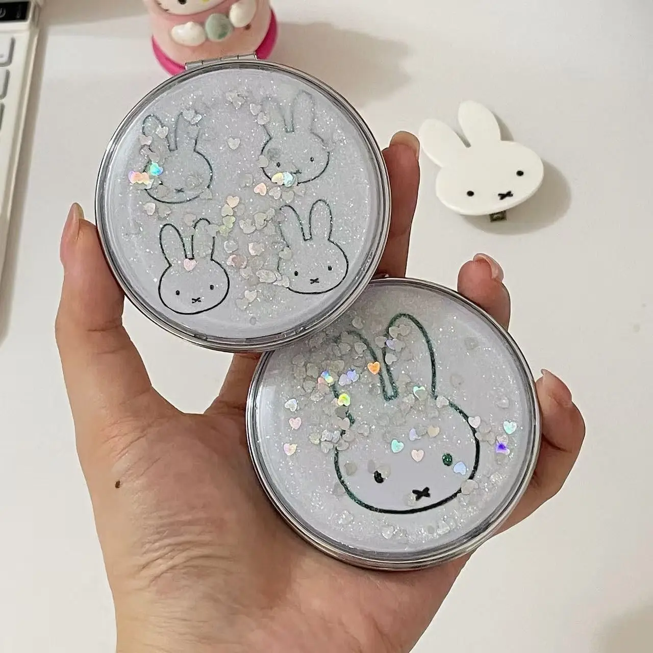 Фото Портативное мини-зеркало Miffy Quicksand с двойным покрытием, складное, ручное, для макияжа, новинка №2