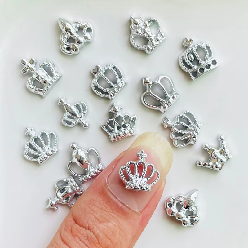 50 шт. мини-разноцветные серебряные короны серии для дизайна ногтей с плоской задней частью, фигурки из смолы «сделай сам», украшения для скрапбукинга, поделки A137