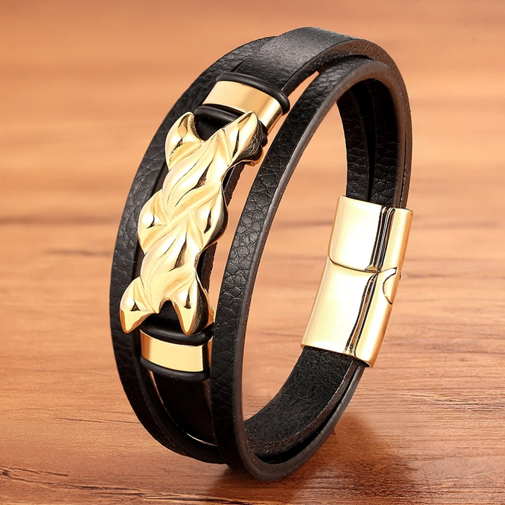 XQNI многослойные черные кожаные плетеные мужские браслеты ручной работы из