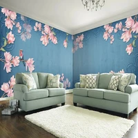 custom 3d photo mural european retro style branches magnolia flowers bird blue wallpaper bedroom living room tv wall home decor