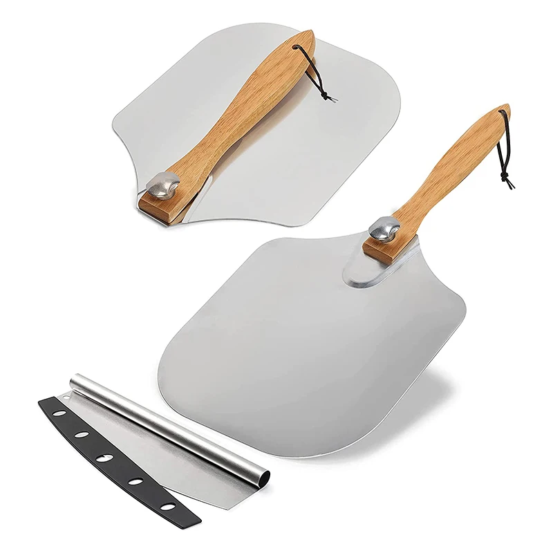 

Premium Aluminum Pizza Peel - Pizza Spatula with Foldable Wooden Handle and Lightweight Pizza Paddle with Rocker Cutter