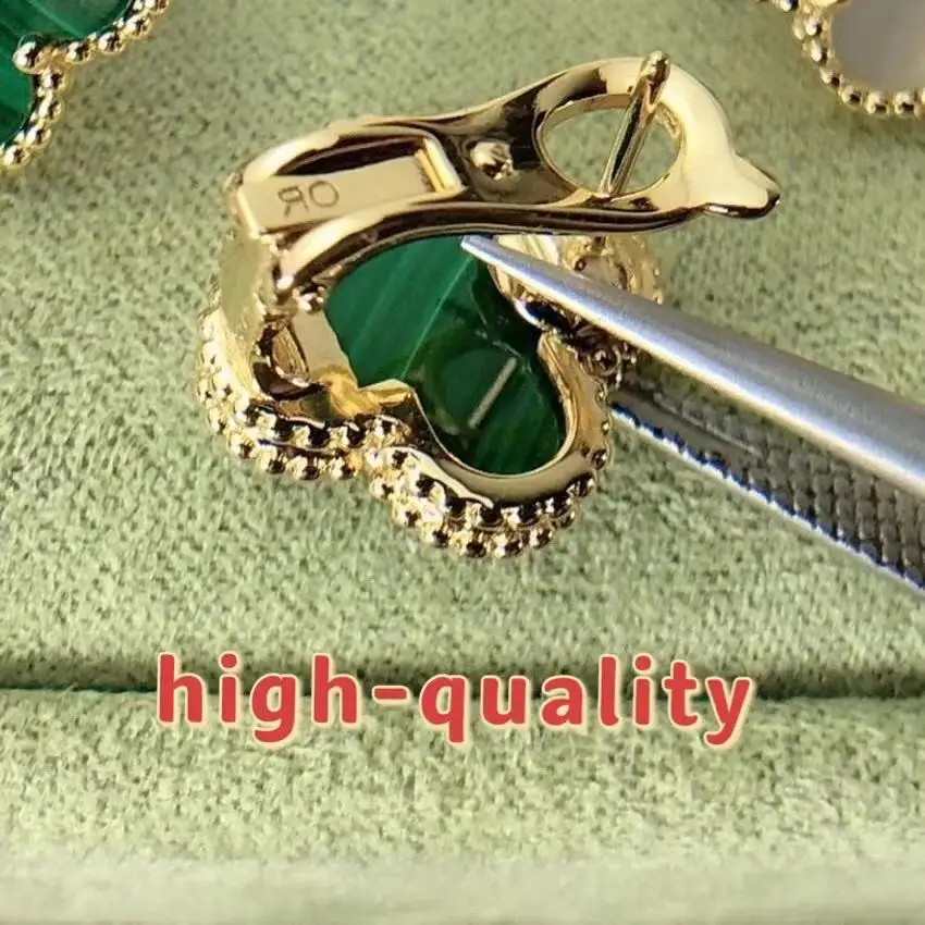 

Green mother of pearl earrings inlaid women 925, high luxury 3 leaf clover jewelry, fashion banquet party gift for family 1:1