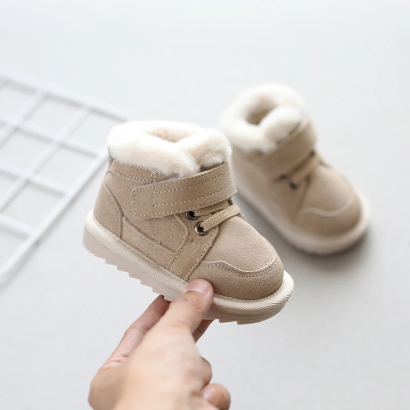 Size 15-25 Newborn Kids Snow Boots Unisex Leather Boys Girls Shoes Warm Winter Cotton Toddler Baby Sneakers Soft Bottom