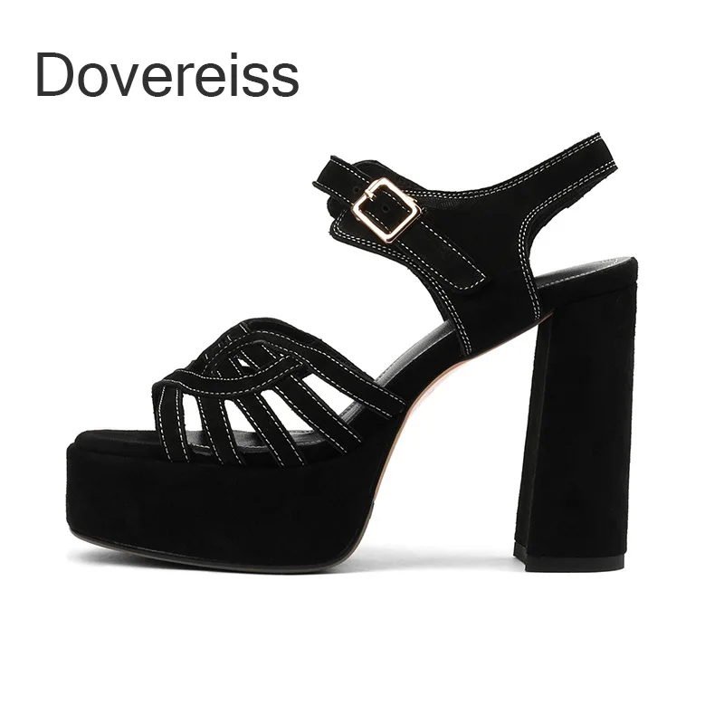

Dovereiss Fashion Summer White Elegant Buckle Genuine Leather Chunky Heels Waterproof Sandales Sexy Consice Big Size 40 41 42