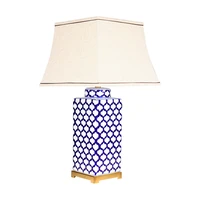 large blue and white ceramic table lamp foyer parlor sofa corner big porcelain fancy desk light d3202