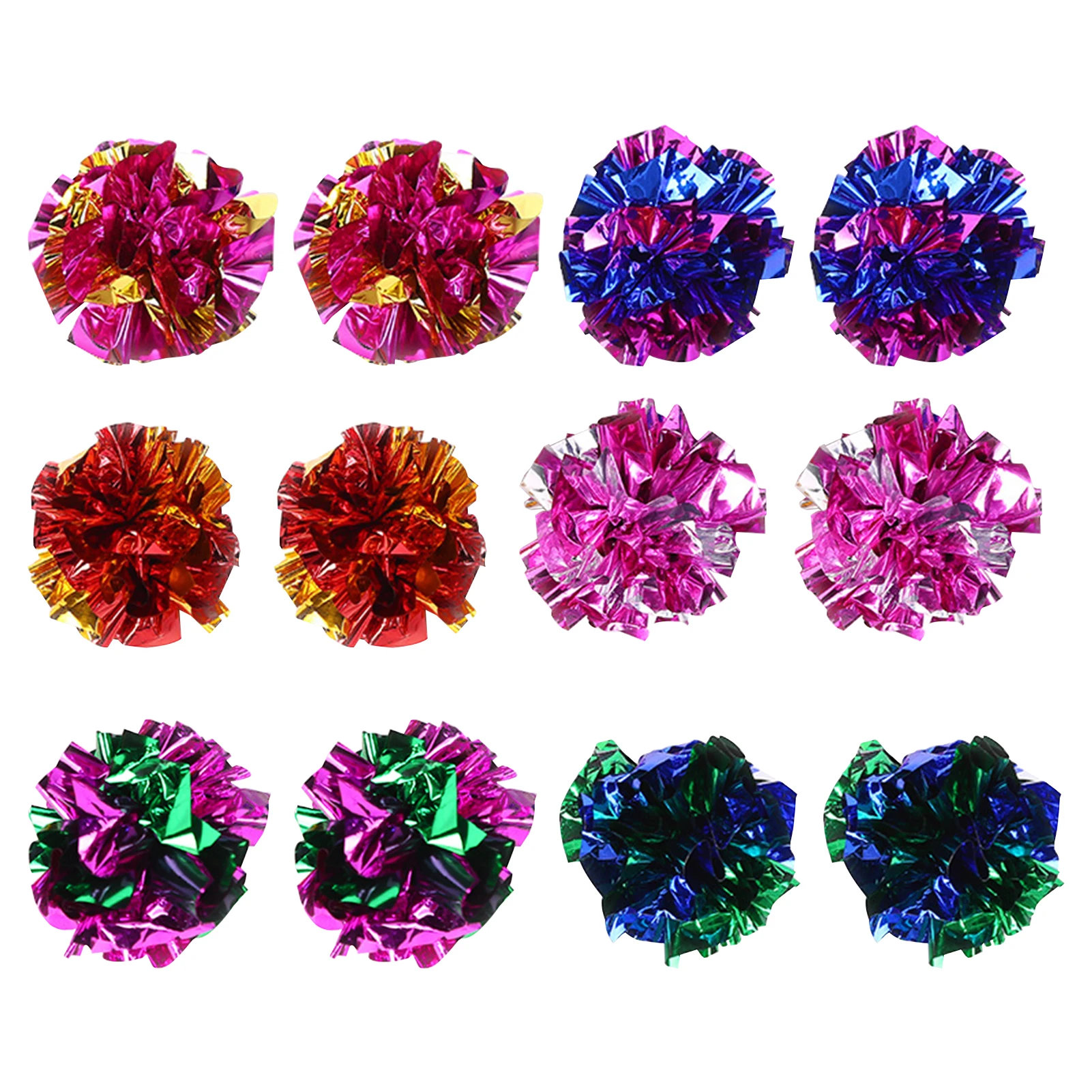 

12pcs/pack Kittens Pet Supplies Interactive Playing Squeaky Teaser Exercise Sparkle Cat Toy Chase Training Crinkle Ball Shiny