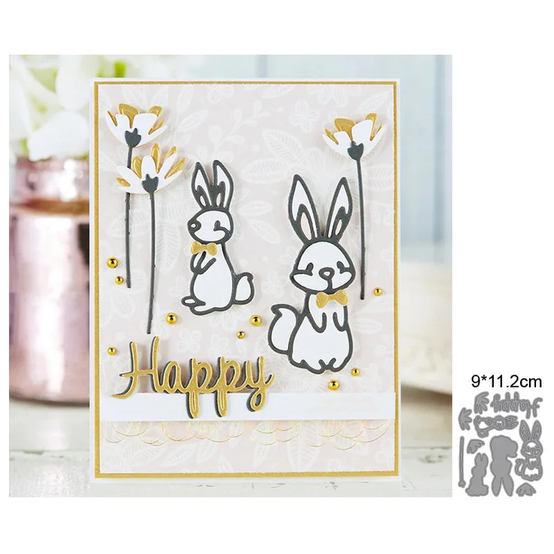 

Happy Easter Bunny Floral Frame Metal Cutting Dies for DIY Scrapbooking Photo Album Decorative Paper Cards Stencils Die Cuts