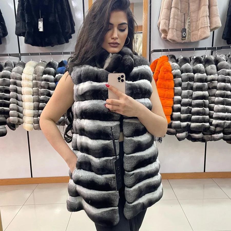 Natural Fur Vests For Women Chinchilla Fur Vest Luxury Winter Warm Best Selling Clothes For Women Fashion