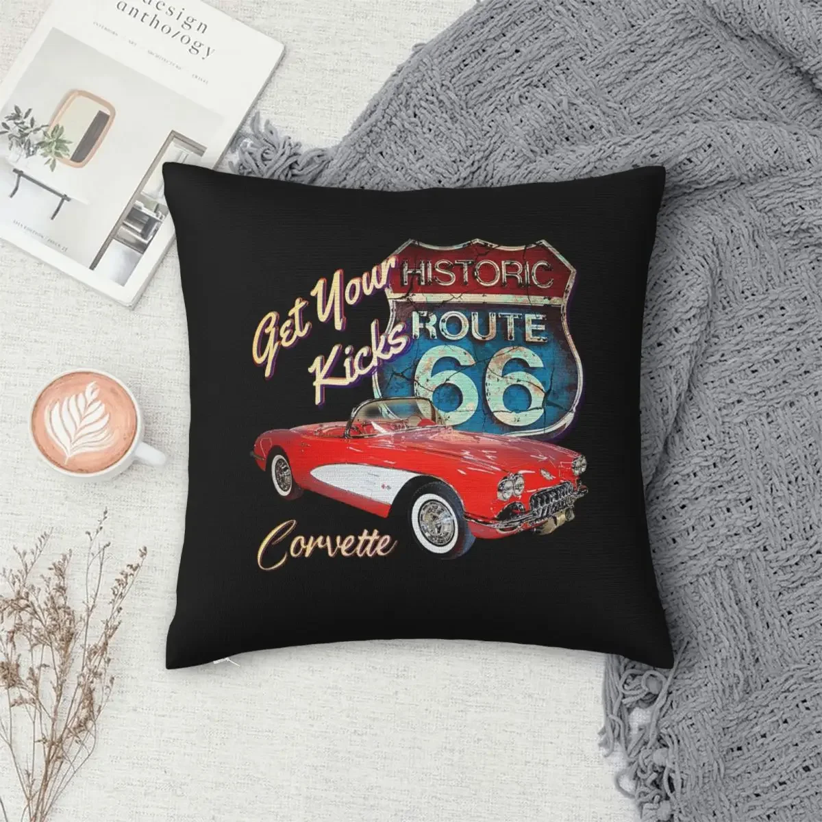 1956 Chevy-Bel Air Car Street Hot Rod Antique - Route 66 наволочки для подушек удобные диванные подушки