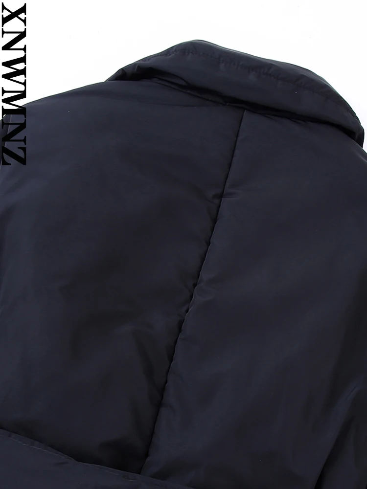 XNWMNZ 2022 Women Fashion Belt Thick Warm Padded Parkas Coat Vintage Long Sleeve Button Casual Female Outerwear Chic Tops
