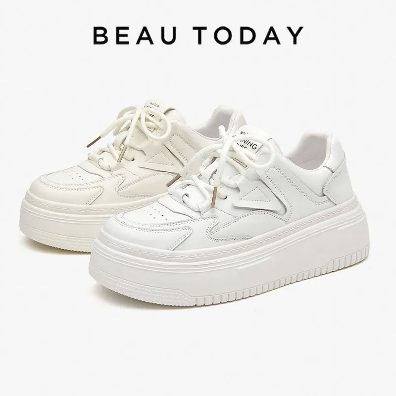 

Beautoday/повседневные женские кроссовки с круглым носком; Однотонная дышащая обувь на мягкой подошве со шнуровкой; Обувь на толстой подошве; Обувь на платформе ручной работы; 29700