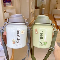 1000ml stainless steel thermos bottle thermal coffee water tea drink bottle keeps cold heat tumbler with straw insulated gourd