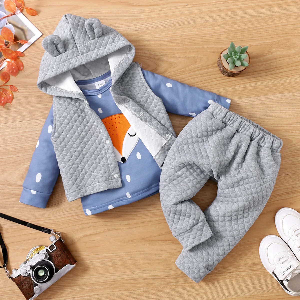 

Newborn Baby Boys Clothes Toddler Girls Clothing Hooded Jacket + Sweater + Pants Warm 3PCS Suit Cute Fox Kids Infant Outfits