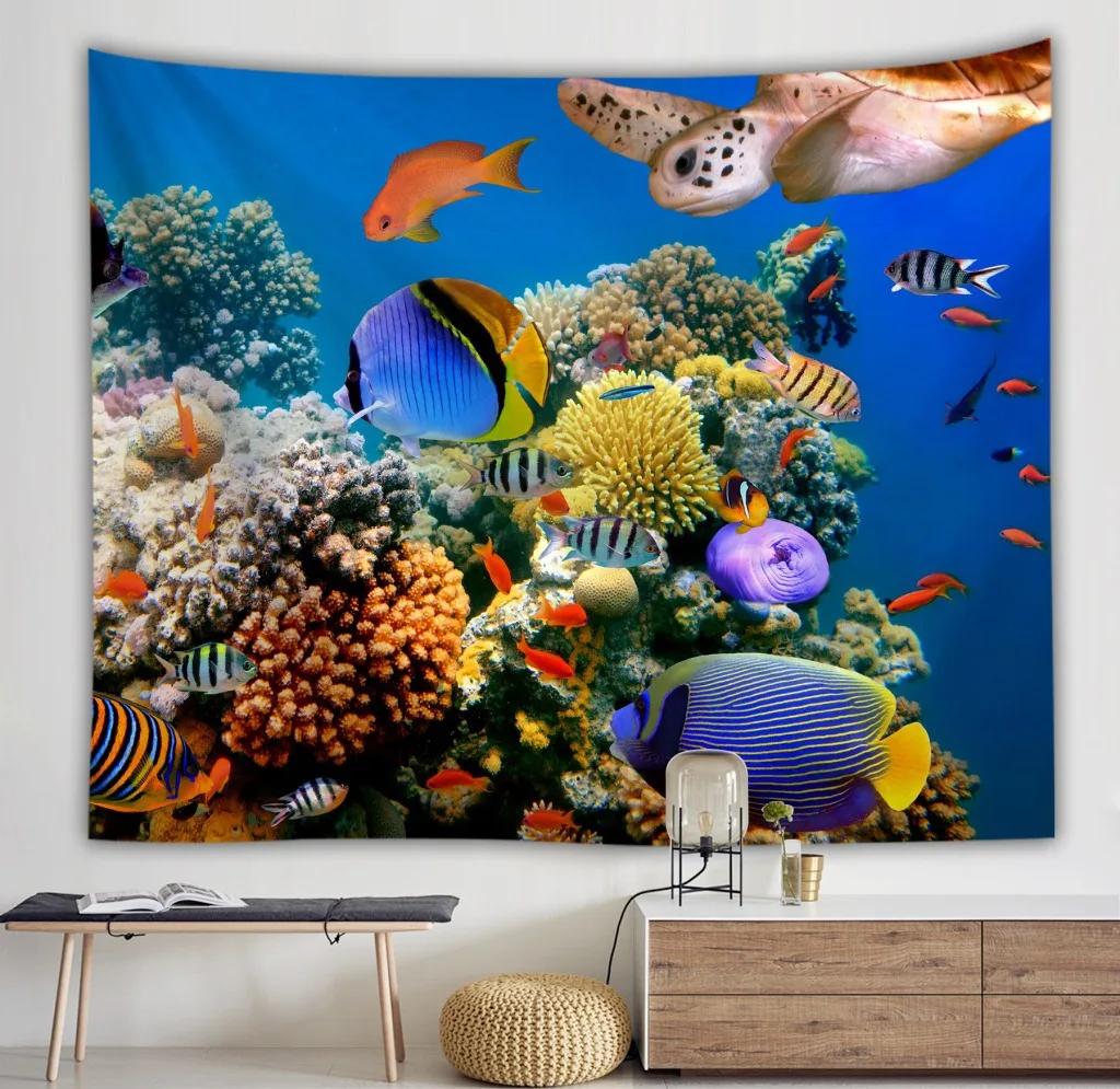

Цифровая 3D-печать психоделический подводный мир красивые рыбки на стене подвесные животные Коралловые украшения для дома гобелены