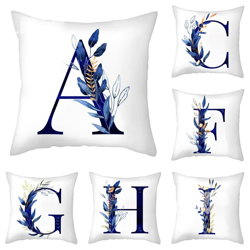 

English Alphabet Theme Pillow Case Plant Tree Surrounding Letter Printing Cushion Cover Home Sofa Car Decoration Pillow Cover