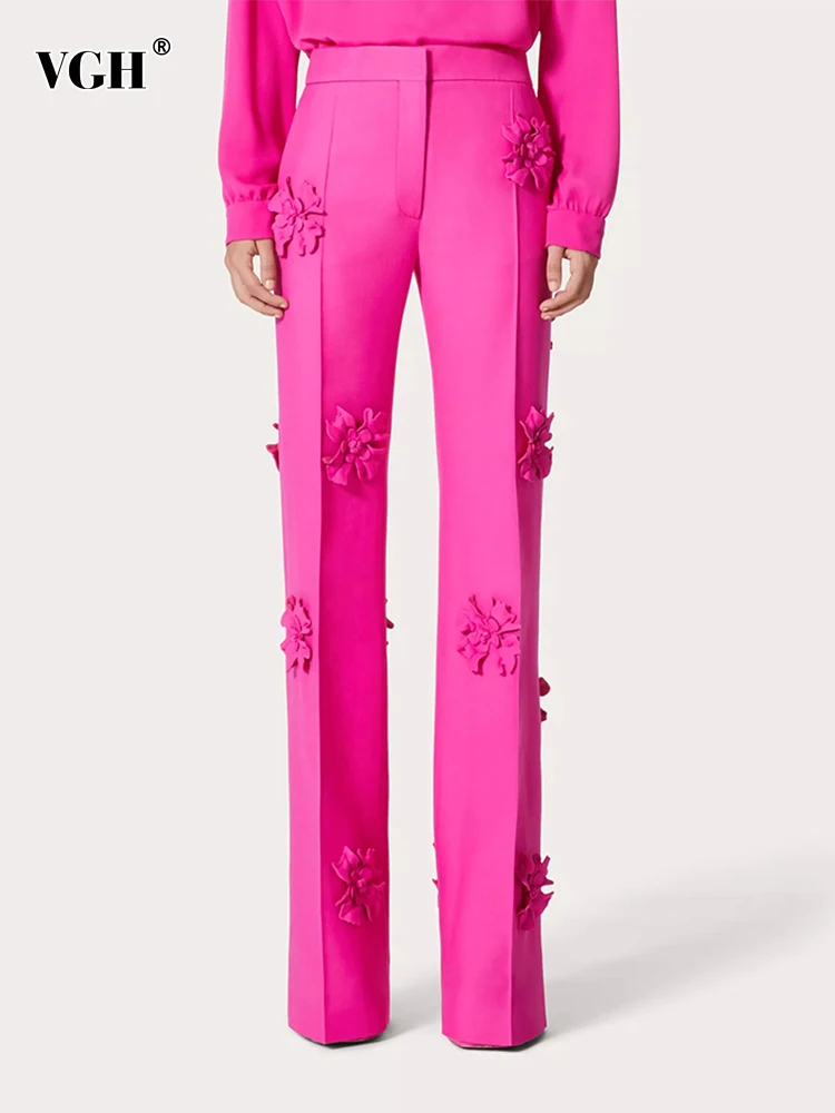 

Женские прямые брюки с аппликацией VGH, однотонные элегантные узкие брюки с высокой талией, модная одежда в стиле пэчворк