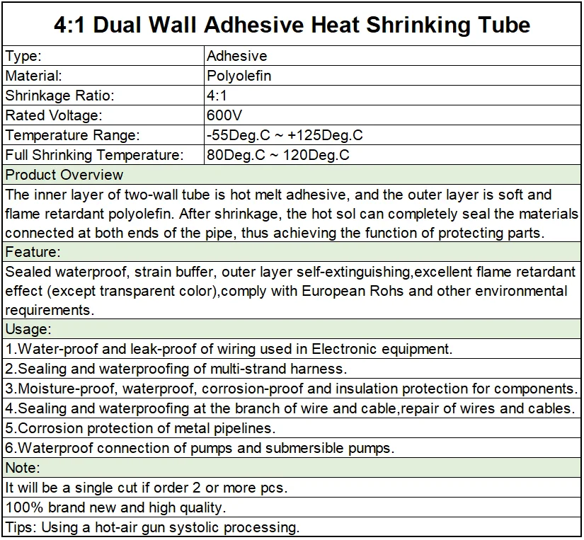 1M Heat Shrink Tube with Glue Adhesive Lined 4:1 Dual Wall Tubing Dia 4 6 8 12 16 20 24 32 40 52 mm Sleeve Wrap Wire Cable kit images - 6